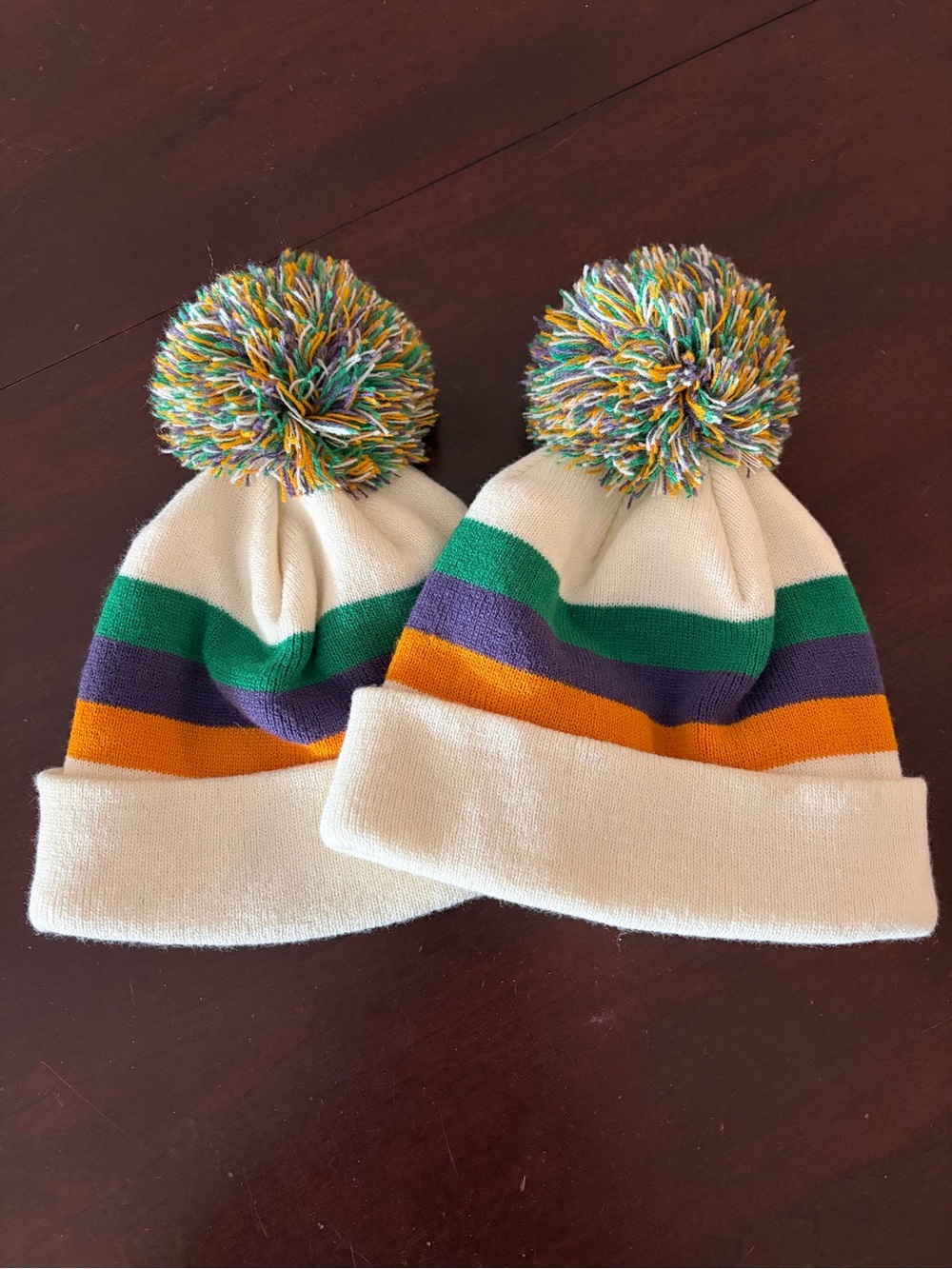 Kids Pom Pom Beanie Hat - Multicolor Stripe